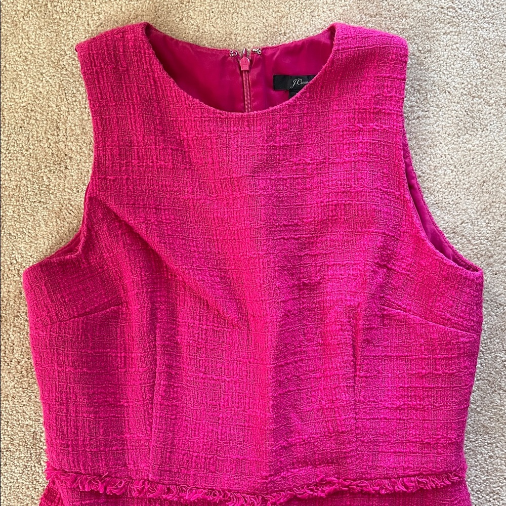 Like new J. Crew Pink Fluted Hem A-Line Fringe Detail, Cotton Tweed Dress! Sz. 6 - Picture 2 of 5